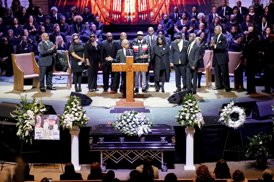 The Rev. Al Sharpton introduces the family of Tyre Nichols during Nichols' funeral service at Mississippi Boulevard Christian Church in Memphis, Tenn., on Wednesday.