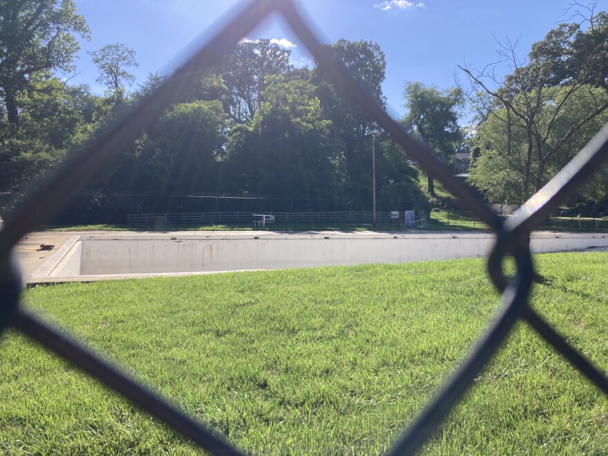 The Malvern Hills Park Pool in West Asheville, as seen on Wednesday, June 3, 2026. The 90-year-old pool has been closed for several seasons, and the city plans to begin constructing a new pool this summer.