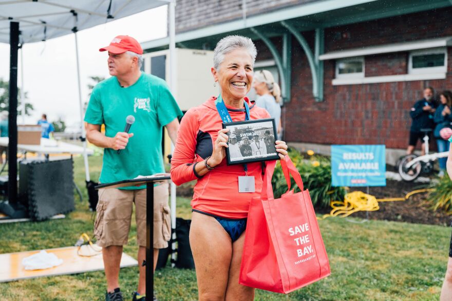 Swimmer Rachel Balaban celebrates her 35th Save the Bay Swim in 2024.