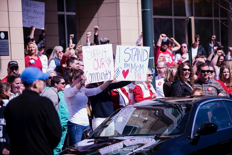 On March 7, 2020, nurses from Mission Hospital in Asheville rallied after filing a petition to form a union with the NLRB.