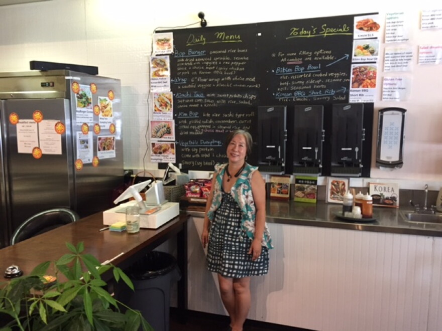 Sun Kim at her restaurant, Sun Kim Bop, in downtown Springfield, Massachusetts.