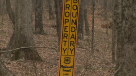 The boundary line of the Hoosier National Forest in Lawrence County, Indiana.