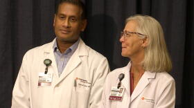 Community Health Network's Dr. Ramarao Yeleti waits to speak at a March 6 press conference.