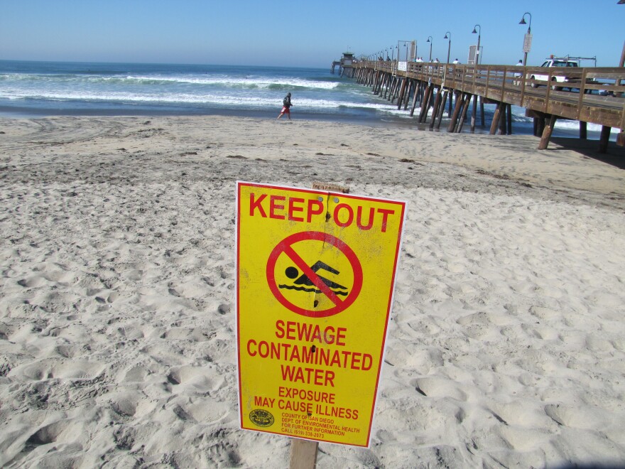 A sign warning people not to swim in Imperial Beach was put up earlier this week, after reports that 31-million-gallons of sewage had spilled just south of the border, in Playas de Tijuana.