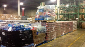 Pallets of water fill one of Feed the Children's Oklahoma City warehouses. 