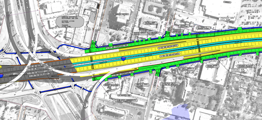 A schematic showing the I-35 expansion from East 56th Street to U.S. 290 East.