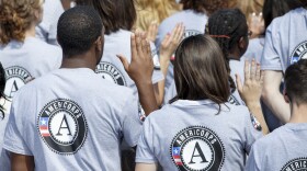 As President Barack Obama and former President Bill Clinton mark the 20th anniversary of the AmeriCorps national service program, hundreds of new volunteers are sworn in for duty at a ceremony, Friday, Sept. 12, 2014, on the South Lawn of the White House in Washington.