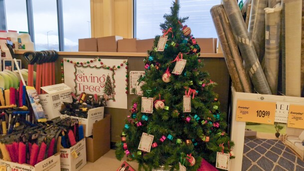 Residents go to Safeway and pick a tag from the tree near the checkout.