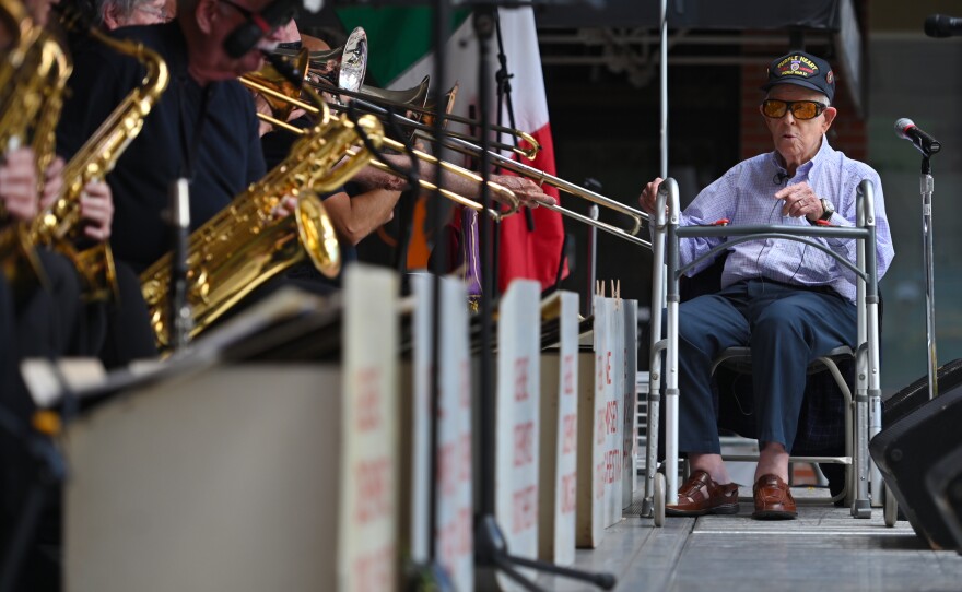 Gene Passarella, 99, leads the "Gene Dempsey Orchestra" at the Italian Festival in Scranton during Labor Day weekend.