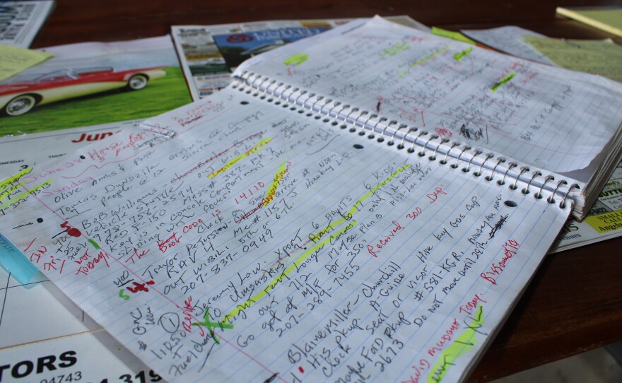 L'Italien's reservations book contains a season's worth of Allagash River trip logistics, on Sunday, June 28, 2026.