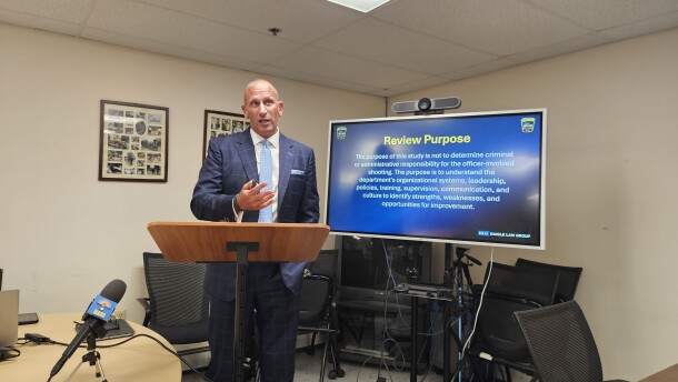 Attorney Christopher Daigle speaks to Hinsdale, Massachusetts, community members in the town offices on June 30, 2026.