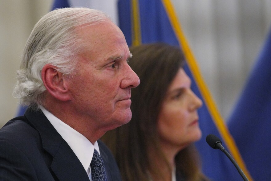 Gov. Henry McMaster and Lt. Gov. Pamela Evette speak at a press confernce about McMaster's proposed executive budget a day before the start of the 2026 legislative session at the South Carolina Statehouse on Jan. 12, 2026.