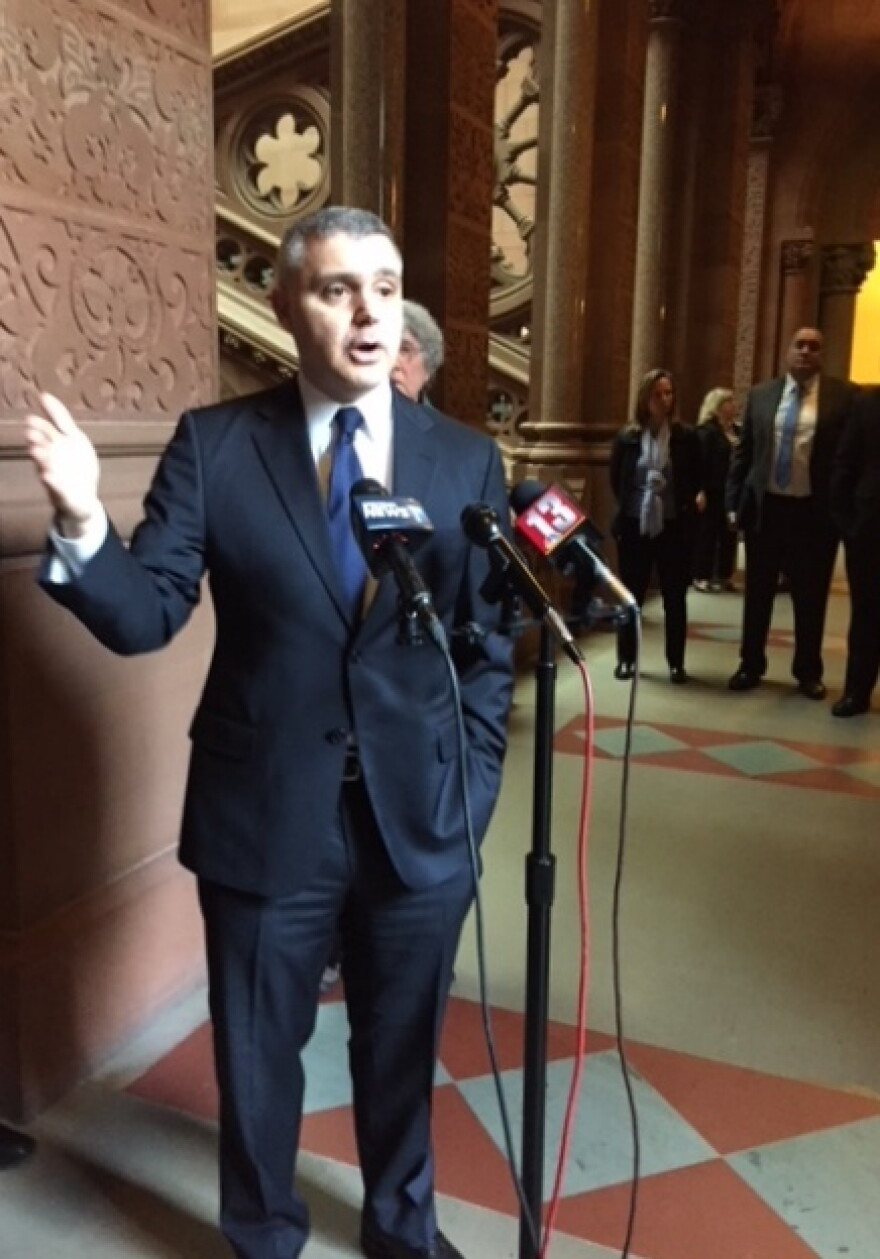 Mario Cilento, president of the NYS AFL-CIO, speaks Monday at the Capitol.