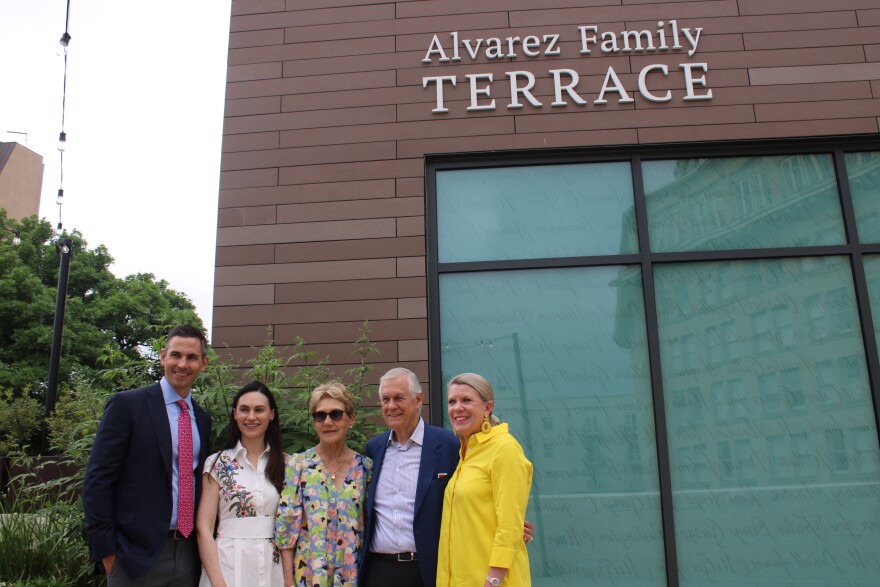 Carlos Alvarez poses with his wife Malú, daughter Carla Brozovich and son-in law John Brozovich at the announcement of the Alvarez Family Terrace at The Alamo on Monday April 10, 2024.