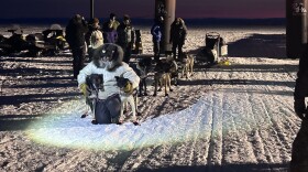 Jessie Holmes at the Kobuk 440 finish line in Kotzebue on April 5.