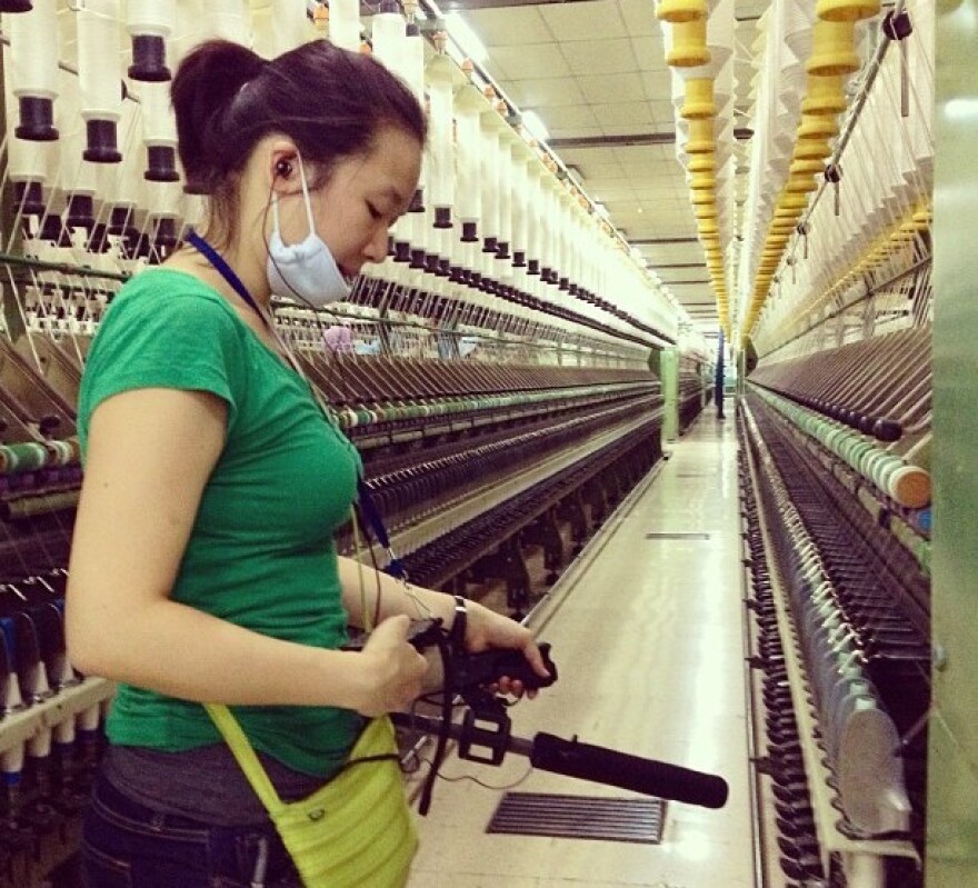 Jess Jiang in cotton yarn factory