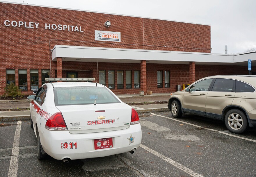 A Lamoille County Sheriff's Department car parked outside the Copley Hospital emergency department in Morrisville in 2016.