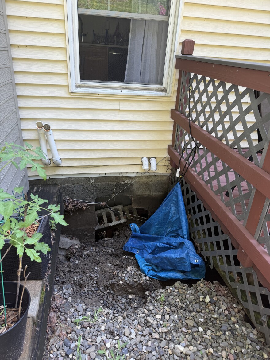The collapsed basement wall at Monica Ricard's house in Coeymans.