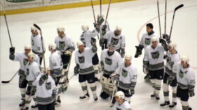 FILE- Hartford Whalers players salute the fans at the end of their final NHL hockey game, Sunday, April 13, 1997, in Hartford, against the Tampa Bay Lightning.