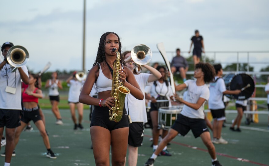 Students of Charles W. Flanagan High School's marching band, The Falcon Sound, at practice, 2026.