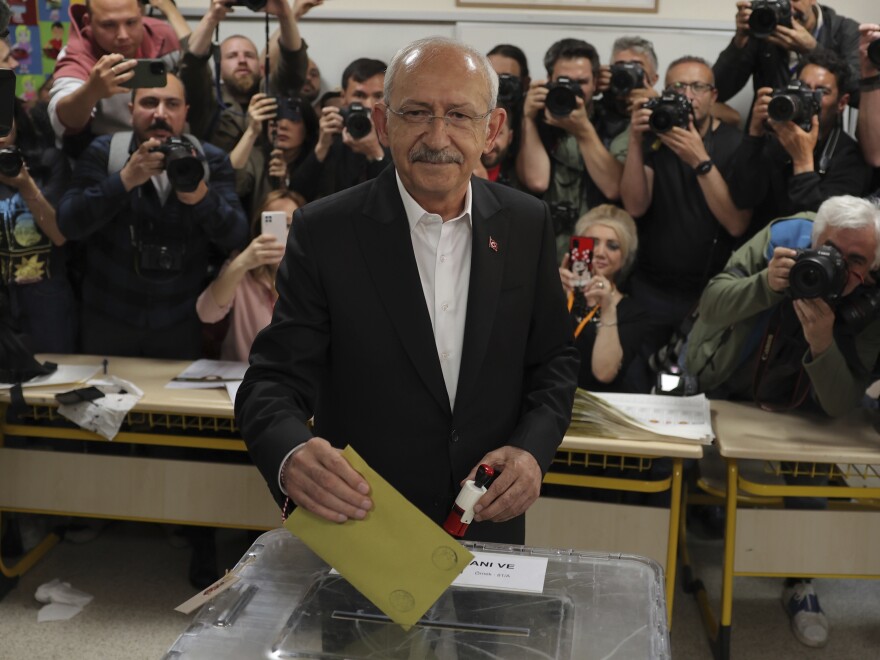 Kemal Kilicdaroglu, the 74-year-old leader of the center-left, pro-secular Republican People's Party, or CHP, votes at a polling station in Ankara, Turkey.