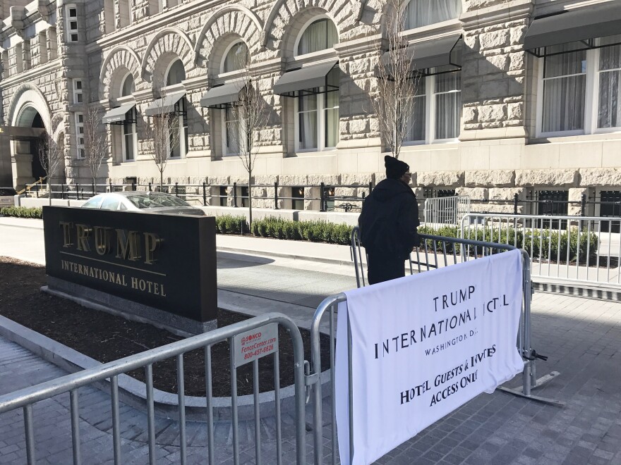 A barricade is set up outside the Trump International Hotel in Washington, D.C.