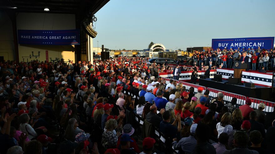 Then-President Donald Trump speaks during a rally at Dayton International Airport on Sept. 20, 2020.