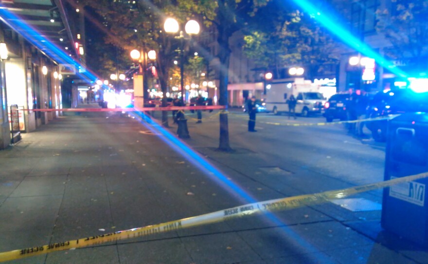 Seattle police shut down Third Avenue after five people were shot.