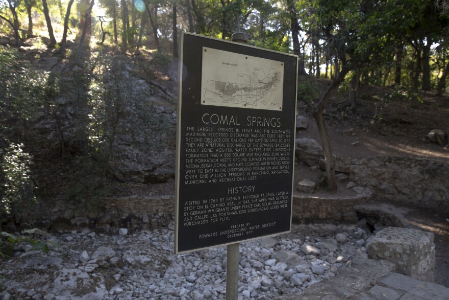No water currently flows from the primary spring at Comal Springs in New Braunfels, Texas—usually the largest complex of springs in the Southwestern U.S., in August 2023.