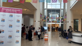 Guests gather at the Harn Museum of Art before the opening screening of the 22nd Gainesville Latino Film Festival on Thursday, Sept. 10, 2026. (Manuela Accetta Lima/WUFT News)