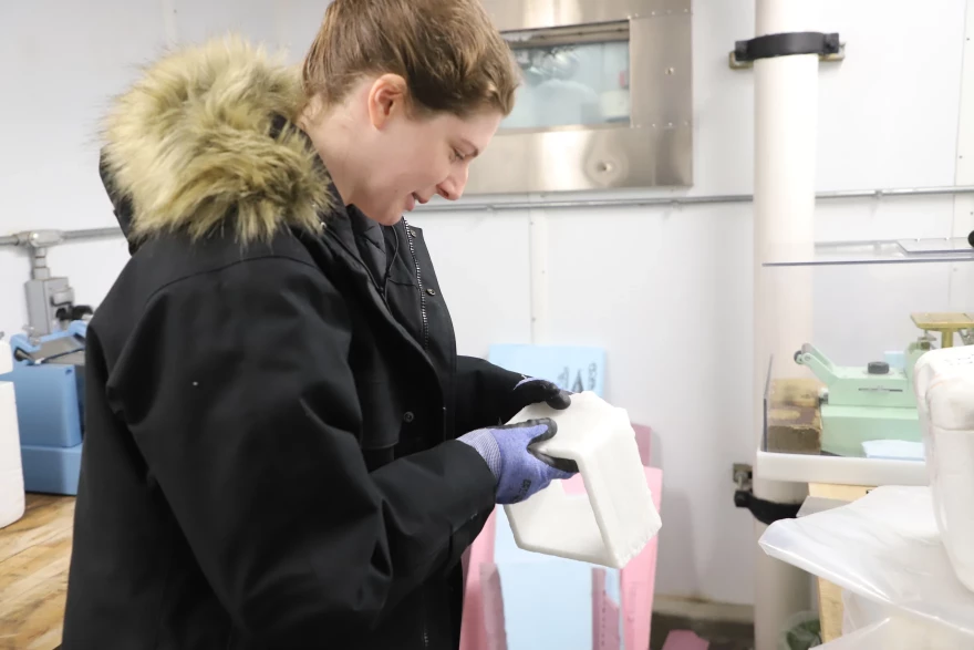 Researchers like Kiera Towell want to eventually use 3D-printed ice to repair roads and build igloos in cold, remote places where other construction materials, like concrete, don't work or are hard to access.