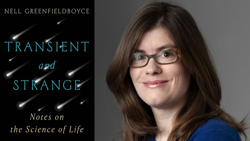Portrait of woman and book cover