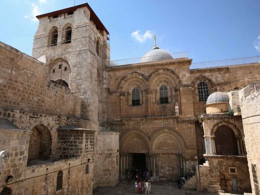 Jerusalem's Church of the Holy Sepulchre, also known as the Basilica of the Resurrection, is home to the Edicule shrine encasing the ancient cave where, according to Roman Catholic and Orthodox Christian belief, Jesus' body was entombed and resurrected.