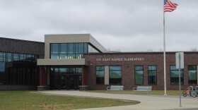 The entrance to East Rapids Elementary in Grand Rapids on April 23, 2024.