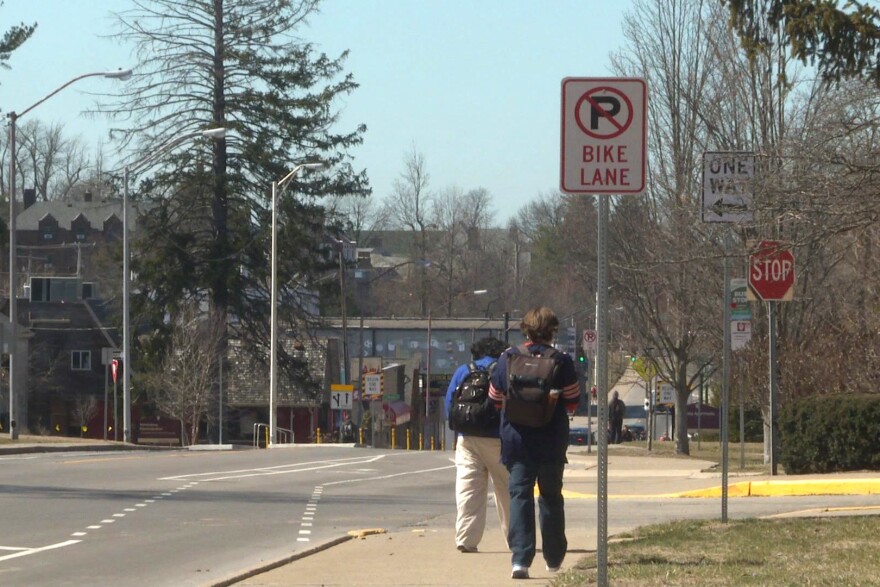 The bike lane near the East Third and South Rose intersection is pictured. Additional barriers will be installed on East Third Street between South Rose Avenue and South Indiana Avenue.
