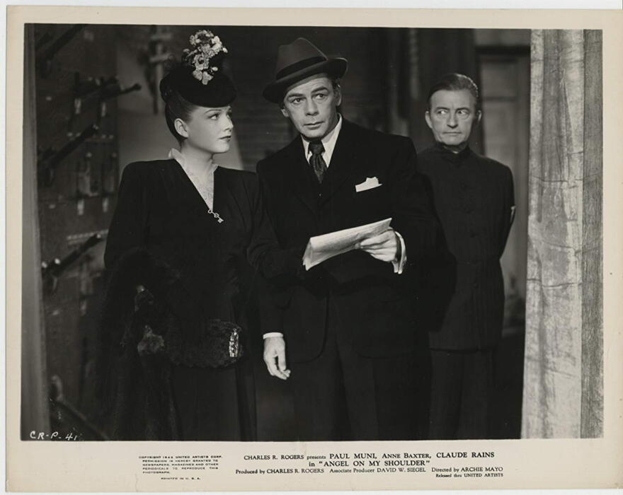 Anne Baxter, Claude Rains, and Paul Muni in Angel on My Shoulder (1946)