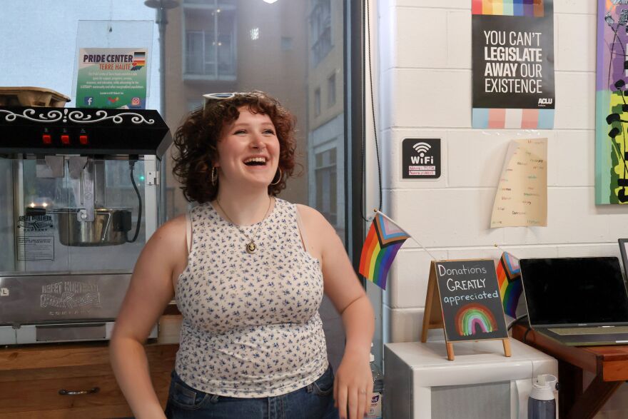 Alora Hodgins smiles during a karaoke night at the Pride Center of Terre Haute.