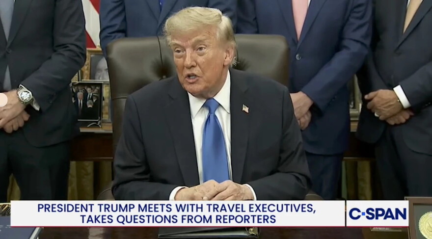 President Trump lauded one Alaska candidate named Dan Sullivan and disparaged the other while speaking to reporters at the White House on ept. 2, 2026.