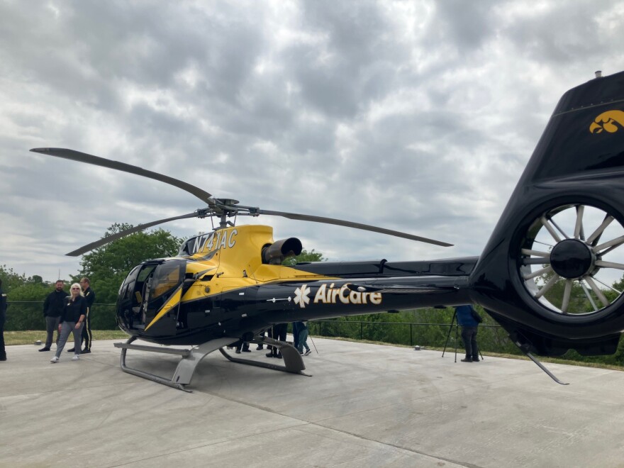 The AirCare helicopter, seen at its new Davenport helipad, had been based since 2024 at the Davenport Municipal Airport.