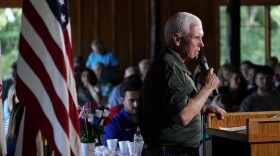 Republican presidential candidate and former Vice President Mike Pence speaks at the Clinton County GOP Hog Roast, Sunday, July 30, 2023, in Clinton, Iowa.