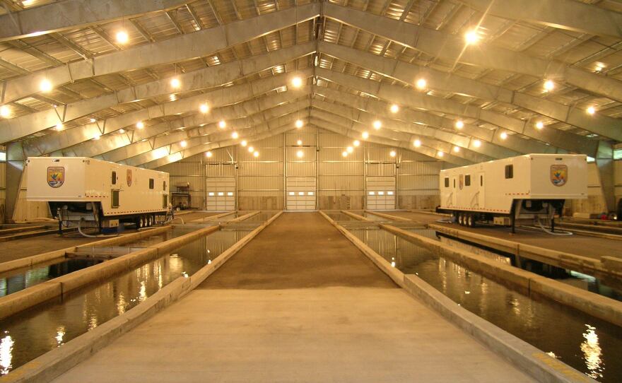 U.S. Fish and Wildlife fish hatchery in Brimley, MI on Lake Superior. The trailers are 'mass marking trailers,' used to tag every hatchery fish introduced into the Great Lakes.