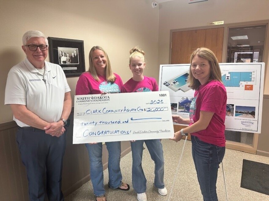 Pictured left to right: Pat Gallagher, SDCF Community Development Coordinator; April Fitzgerald, Clark Community Aquatic Center committee member; Sarah McHenry, Clark Community Aquatic Center committee member; and Cassi Kottke, Clark Community Aquatic Center committee member