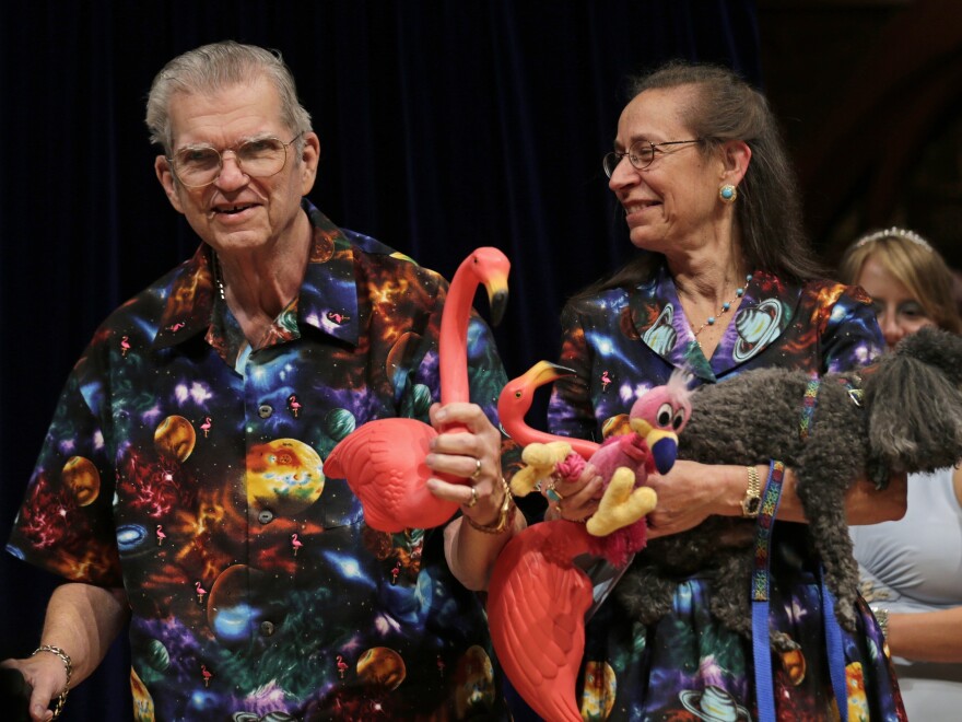 Featherstone and his wife, Nancy, in one of their matching outfits.