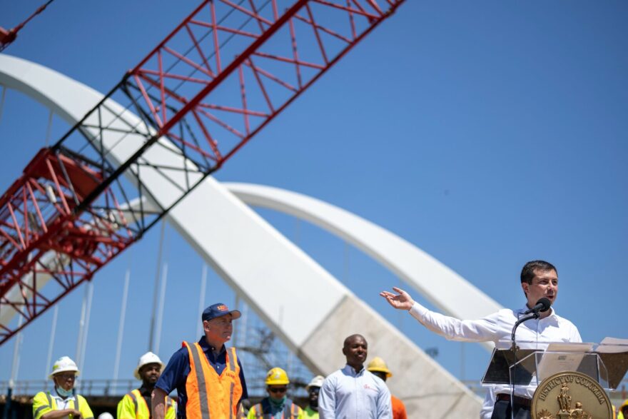 Transportation Secretary Pete Buttigieg toured the construction site at the Frederick Douglass Memorial Bridge in Washington, DC. 