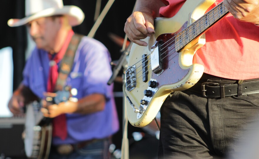 Rob Quist (left) and Steve Riddle (right) from Mission Mountain Wood Band on Friday, July 29, 2016.