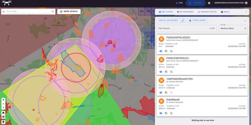 A new initiative in Virginia will allow authorities to better monitor drone traffic. This screenshot shows drones in the sky above Stafford County, Virginia.