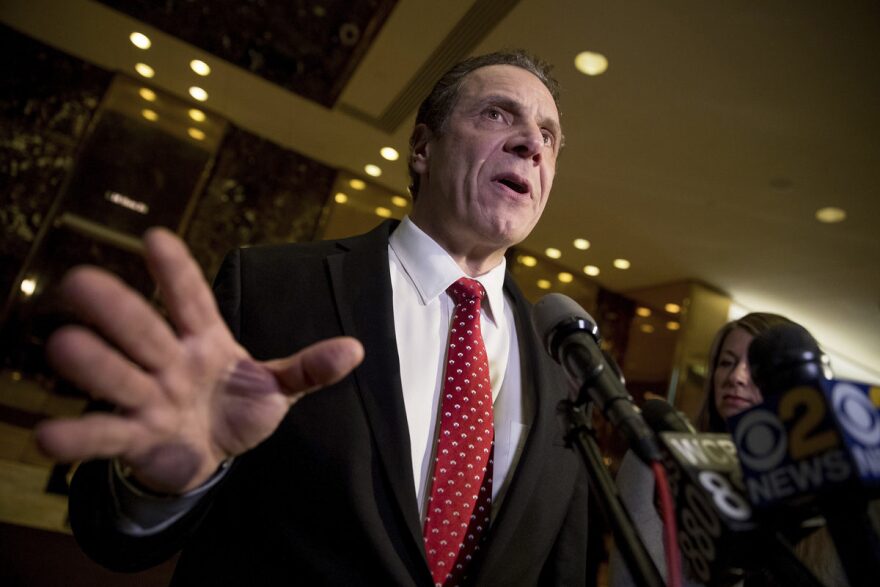 File - In this Jan. 18, 2017, file photo, New York Gov. Andrew Cuomo speaks to members of the media. (AP Photo/Andrew Harnik, File)