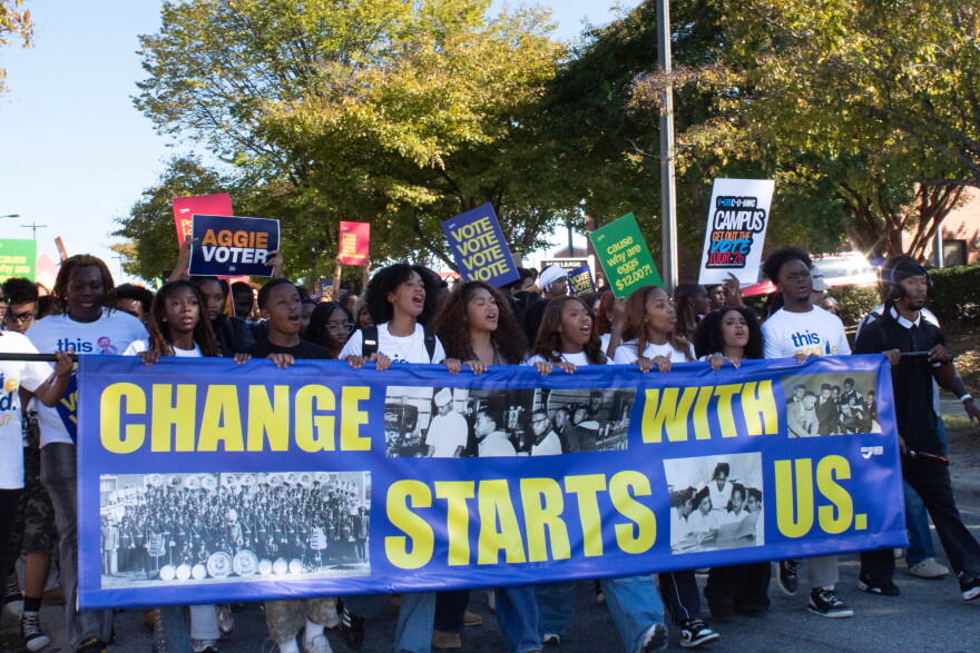 North Carolina A&T State University Students march to the polls for the second time this month on Thursday, Oct. 22.
