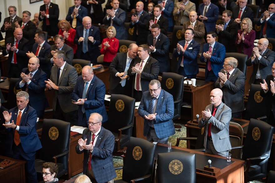 State lawmakers applaud during Gov. Kevin Stitt's sixth State of the State speech at the Capitol on Feb. 5, 2024.