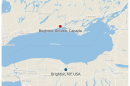 A map showing Brighton, NY, and Brighton, Ontario, in relation to each other.